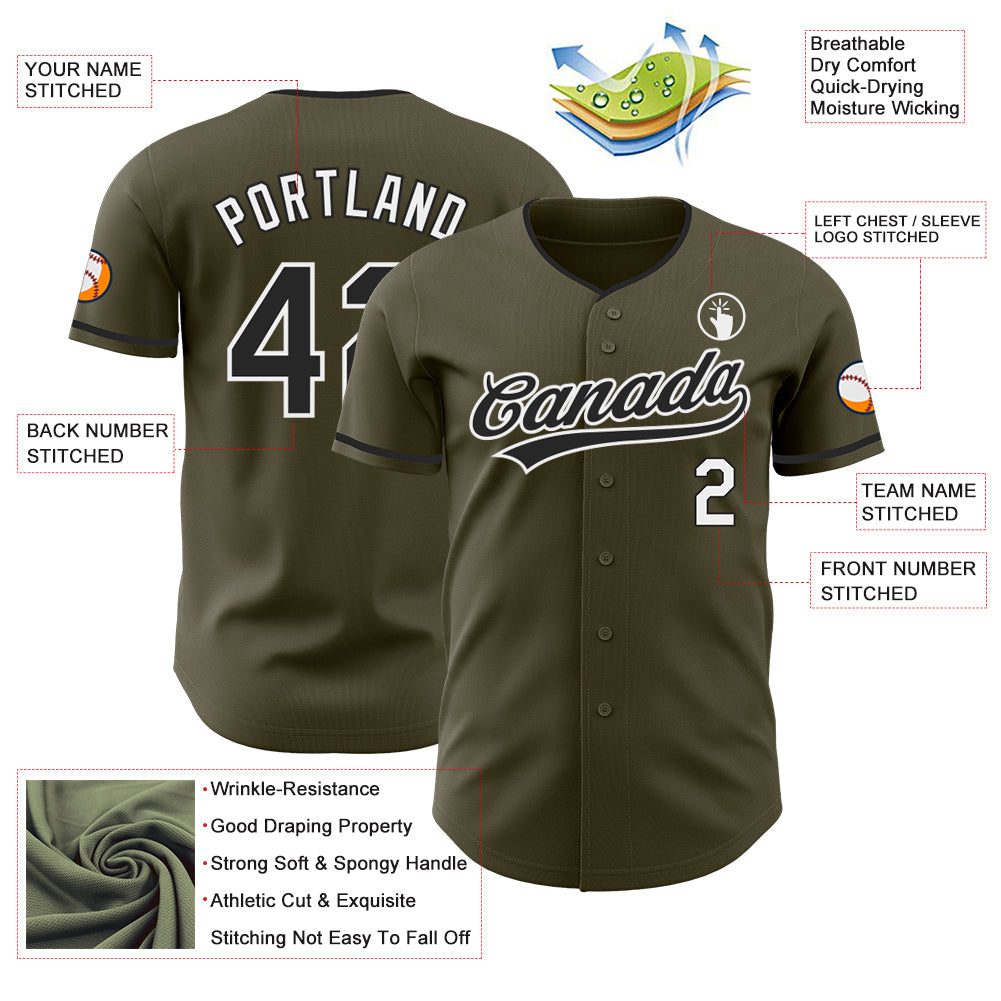Custom Olive Black-White Authentic Baseball Jersey