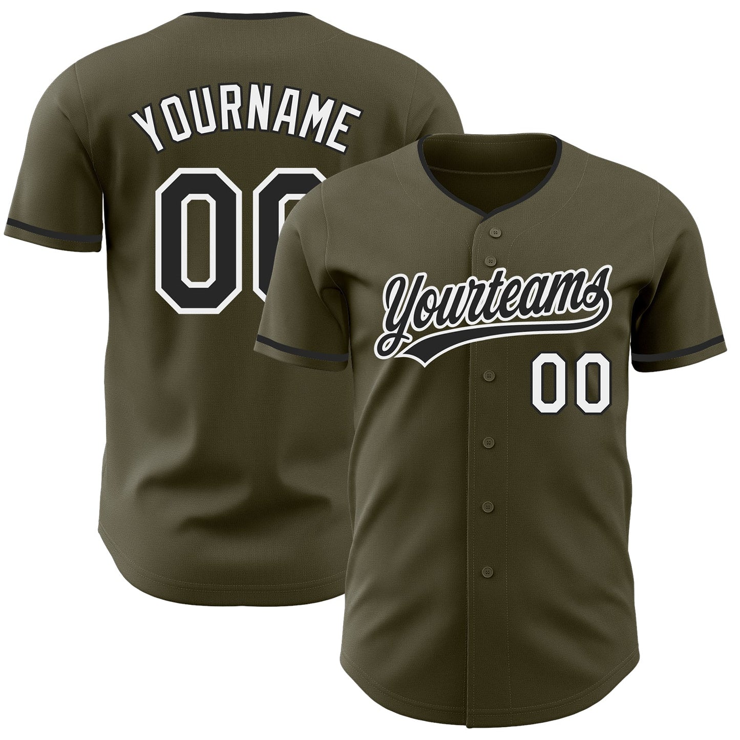 Custom Olive Black-White Authentic Baseball Jersey