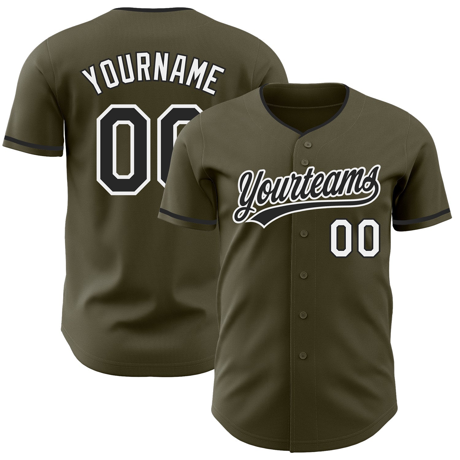Custom Olive Black-White Authentic Baseball Jersey