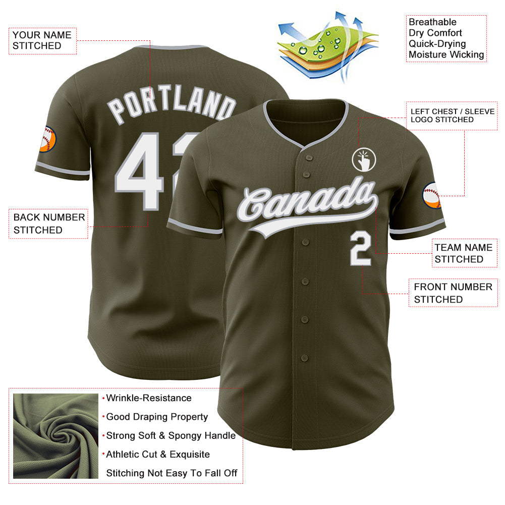 Custom Olive White-Gray Authentic Baseball Jersey