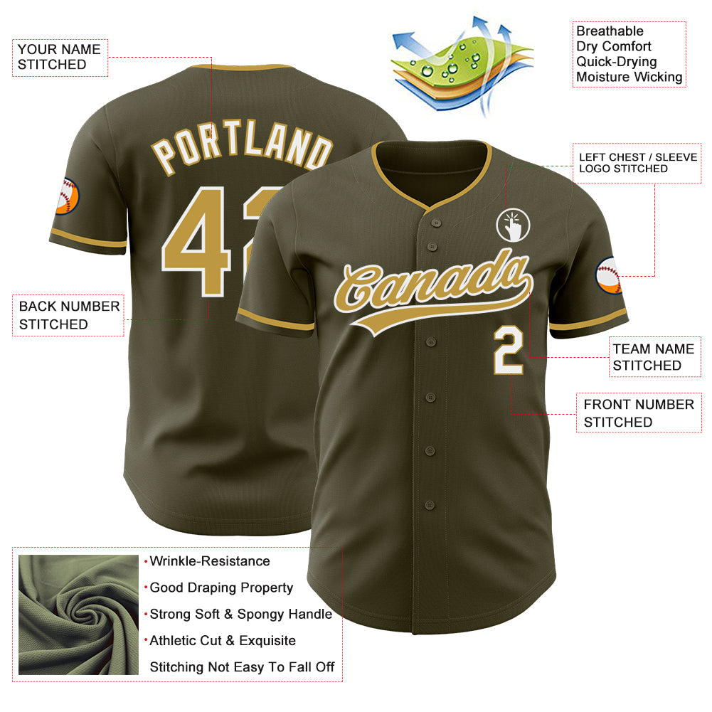 Custom Olive Old Gold-White Authentic Baseball Jersey