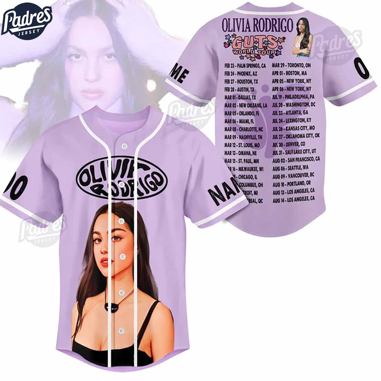 Olivia Rodrigo Guts World Tour Custom Baseball Jersey Gifts For Fan - Padres Jersey Oasis: Elevate Your... (Image 1)