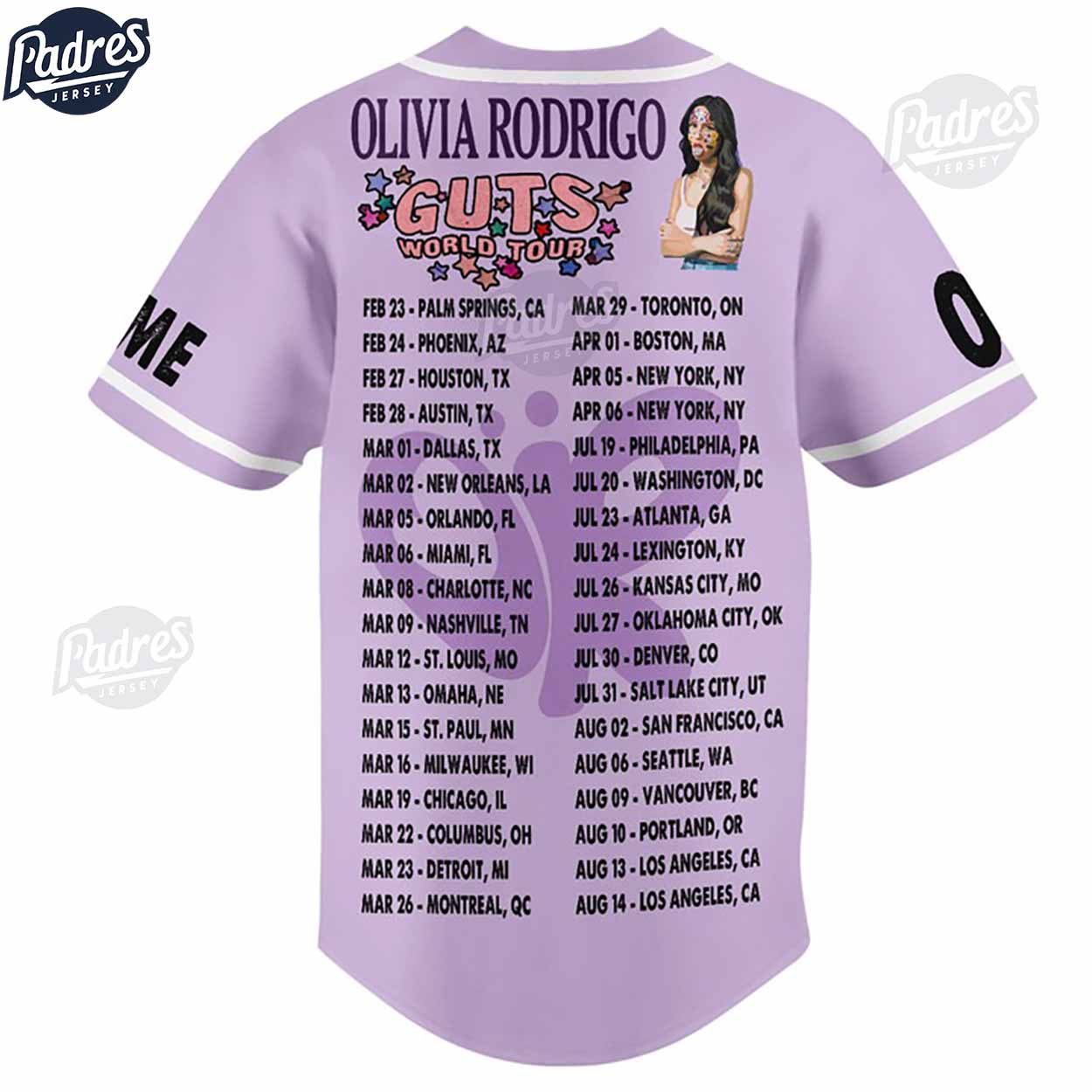 Olivia Rodrigo Guts World Tour Custom Baseball Jersey Gifts For Fan - Padres Jersey Oasis: Elevate Your... (Image 2)