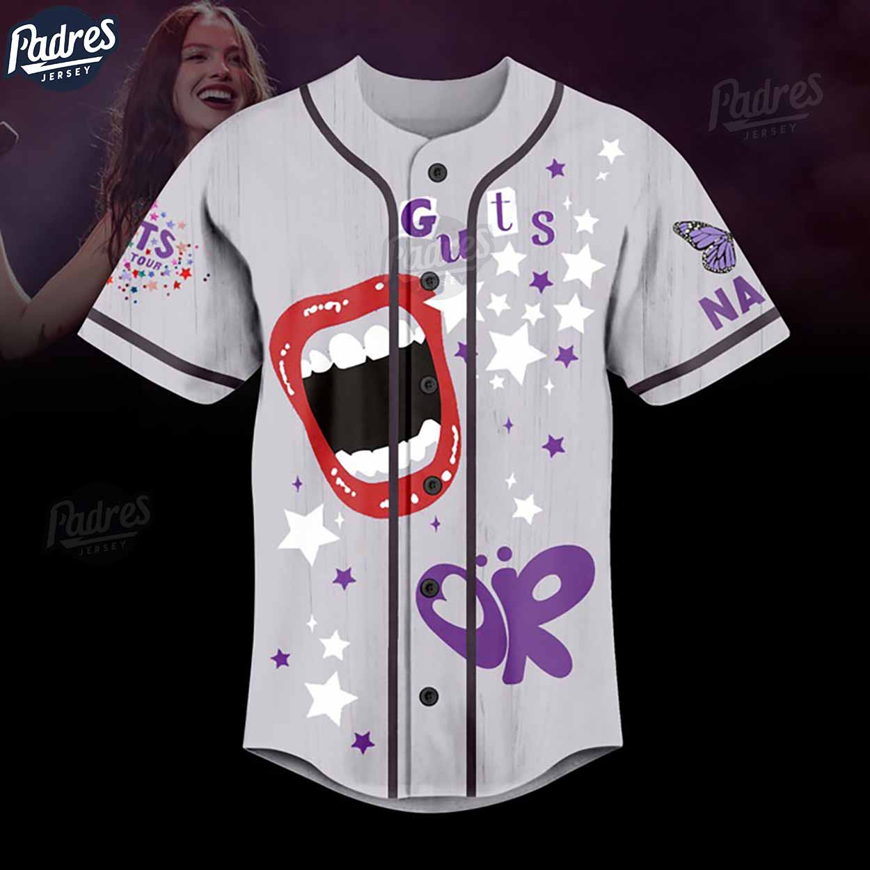 Olivia Rodrigo Guts World Tour Custom Baseball Jersey Style - Padres Jersey Oasis: Elevate Your Baseball Style... (Image 2)