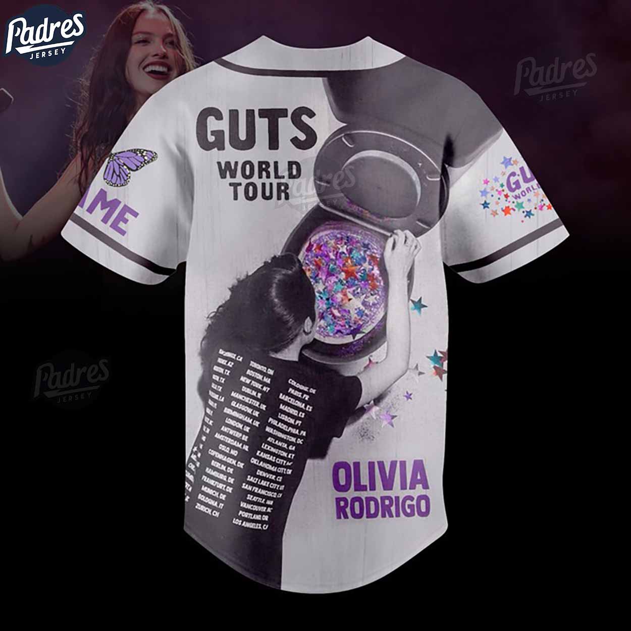 Olivia Rodrigo Guts World Tour Custom Baseball Jersey Style - Padres Jersey Oasis: Elevate Your Baseball Style... (Image 3)