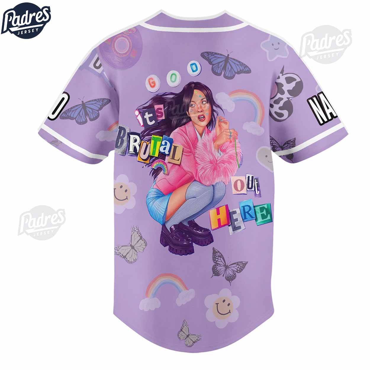Olivia Rodrigo It's Brutal Out Here Custom Baseball Jersey Style - Padres Jersey Oasis: Elevate Your Baseball... (Image 2)