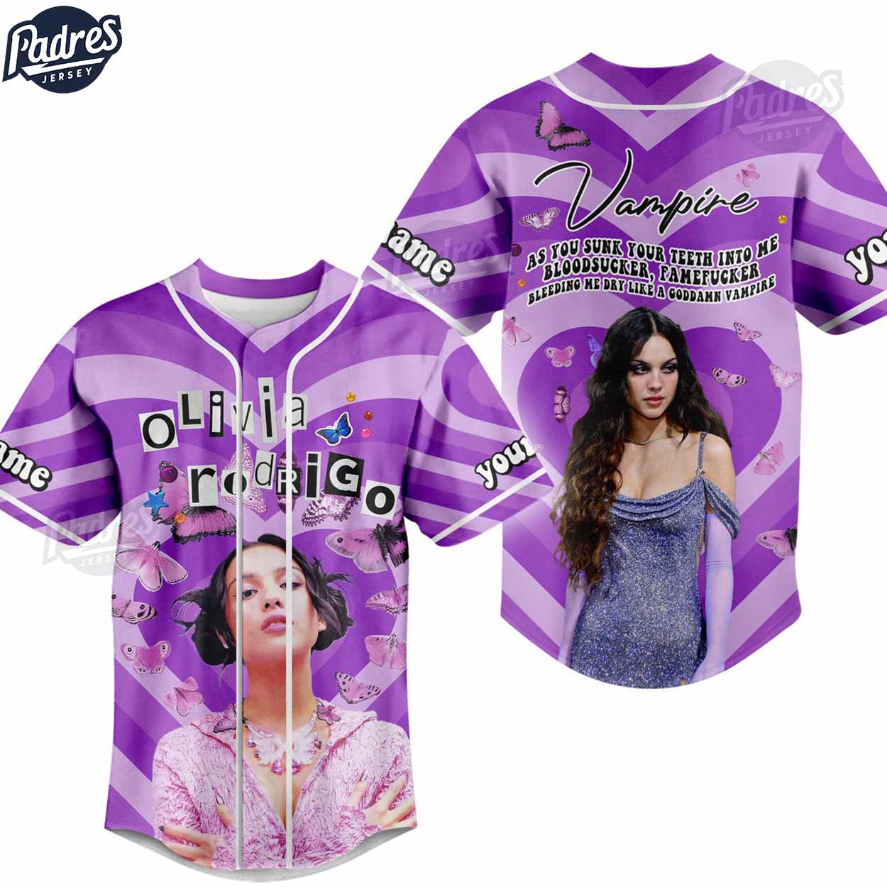 Olivia Rodrigo Vampire Custom Baseball Jersey Gifts - Padres Jersey Oasis: Elevate Your Baseball Style Game... (Image 1)