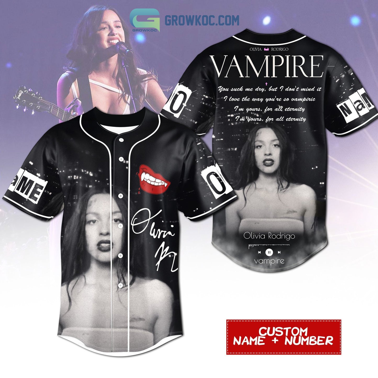 Olivia Rodrigo Vampire Personalized Baseball Jersey