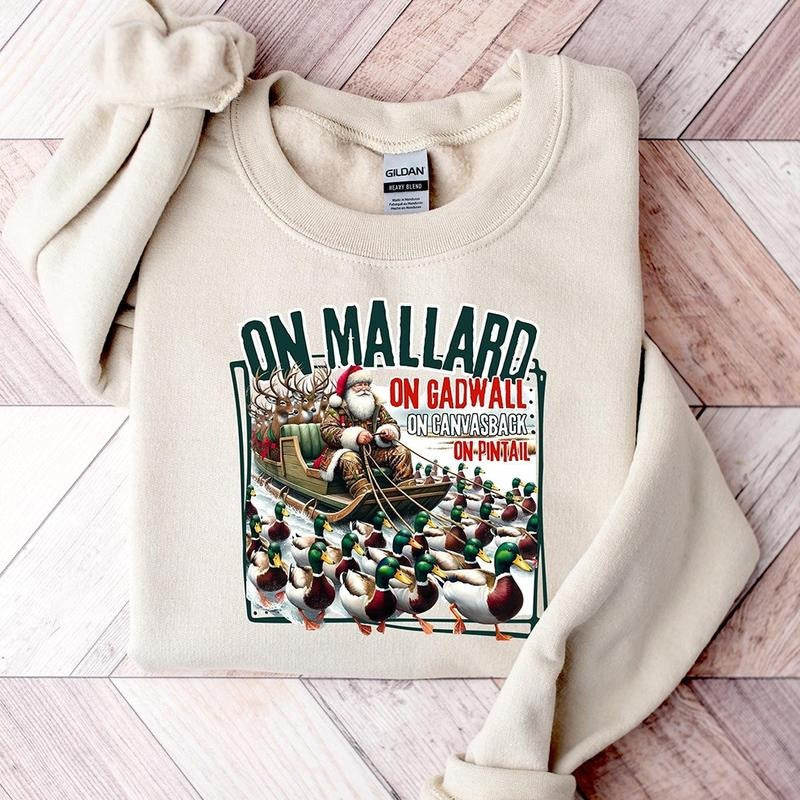 On Mallard On Gadwall Christmas Sweatshirt, Funny Duck Hunting Santa Shirt, Outdoor Waterfowl Hunting Top, Sportsman...