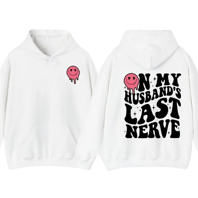 On My Husband's Last Nerve Shirt, Wife Life Tee, Wifey Women's Tops, Funny Women Double Sided Graphic Printed T-shirt,...
