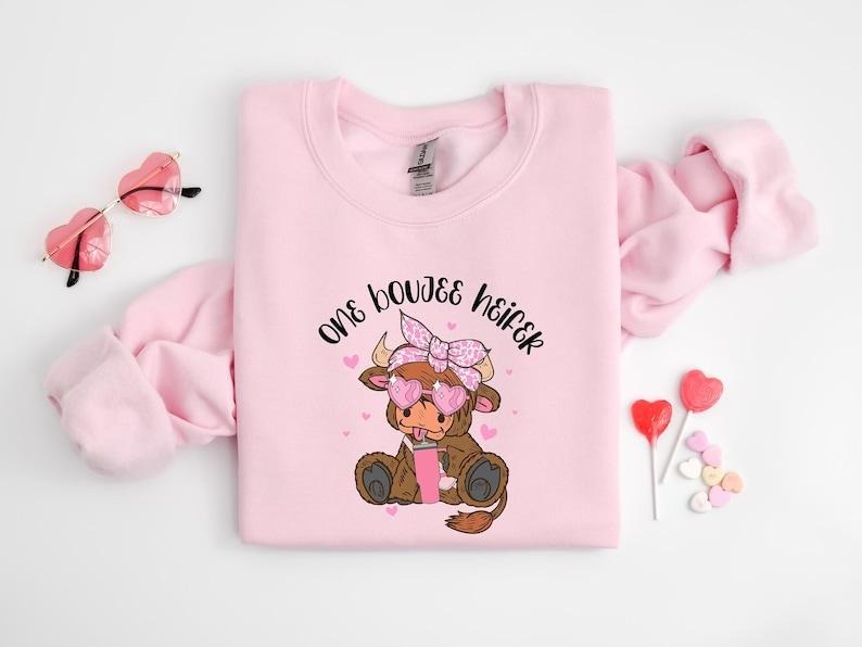 One Boujee Heifer Sweatshirt, Highland Cow Valentine Shirt, Cow Lover Shirt, Cow Sweater, Valentine Day, Valentine Day...