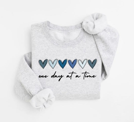 One Day At A Time Sweatshirt, Cute Hearts Shirt, Mental Health Awareness Shirt, Inspirational Shirt, Motivational Quotes,...