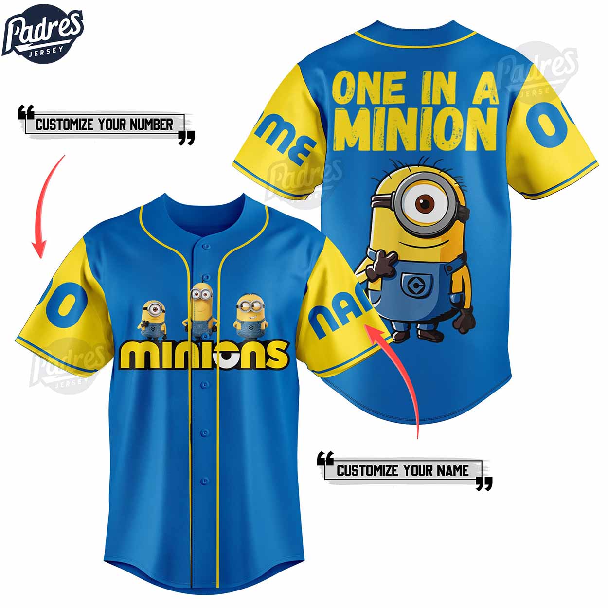 One In A Minion Cartoon Custom Baseball Jersey - Padres Jersey Oasis: Elevate Your Baseball Style Game... (Image 1)