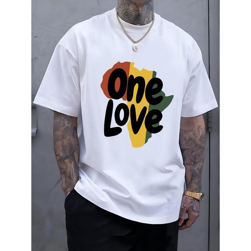 One Love Letter Graphic Tee - Stylish Mens Short Sleeve T-Shirt with Elastic Crew Neck