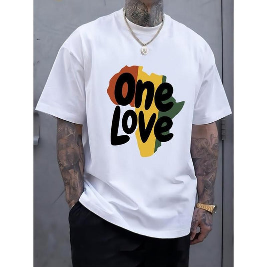 One Love Letter Graphic Tee - Stylish Mens Short Sleeve T-Shirt with Elastic Crew Neck