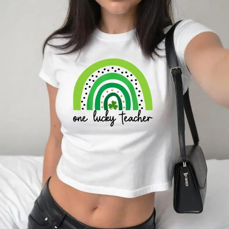 One Lucky Shamrock Teacher St Patrick's Day Appreciation Baby Tee, Gift for Her, Gift for Her Hoodie, Sweatshirt