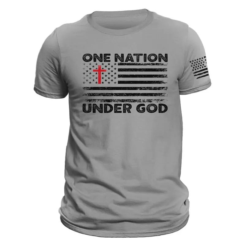 One Nation Under God American Flag With Cross Patriotic T-Shirt Hoodie, Sweatshirt | WearSparks.com