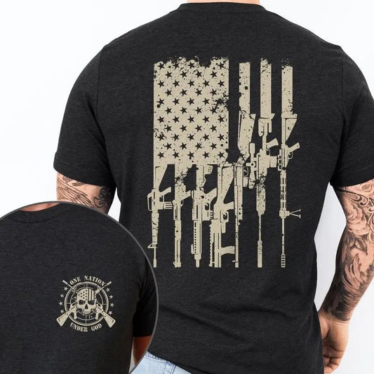 One Nation Under God, 2nd Amendment Patriotic American T-Shirt - Men's Basic Letter Print Crew Neck Tee, Summer Clothes,...
