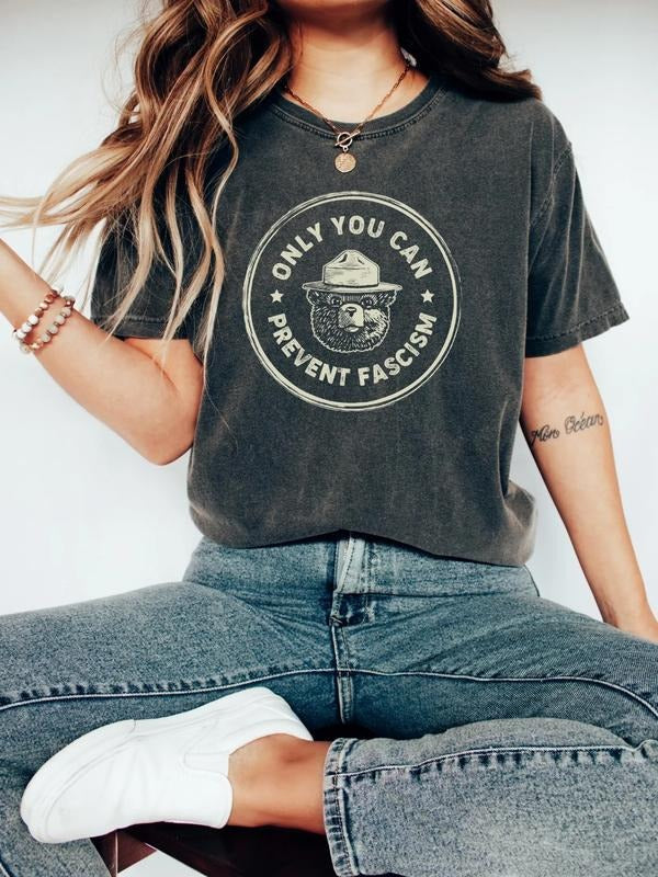 Only You Can Prevent Fascism Shirt, National Park Bear, Anti Trump Comfort Tee, Fuck Trump Progressive Liberal Funny...