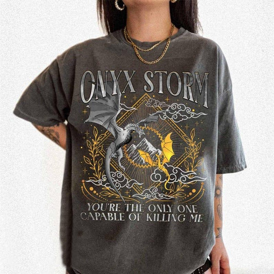 Onyx Storm Brave the Dark T-Shirt, Xaden Riorson Shirt, Fourth Wing Shirt, Violet Sorrengail Dragon Rider, Gift for Book...