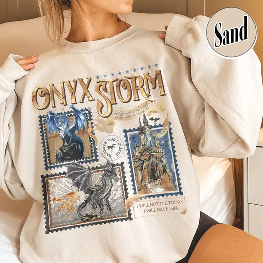 Onyx Storm Dragon Sweatshirt, Basgiath War College Sweatshirt, Dragon Rider Sweatshirt, Fantasy Book Club Stamp...