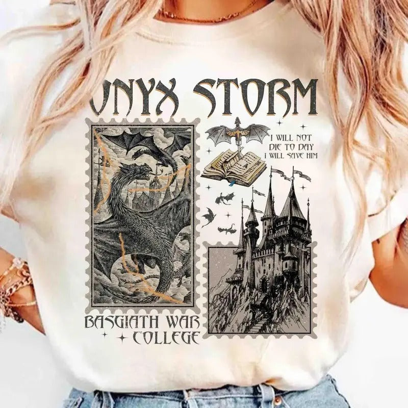 Onyx Storm Fourth Wing T-Shirt, I will not die today I will save him shirt, Basgiath War College Sweater, Fourth Wing...