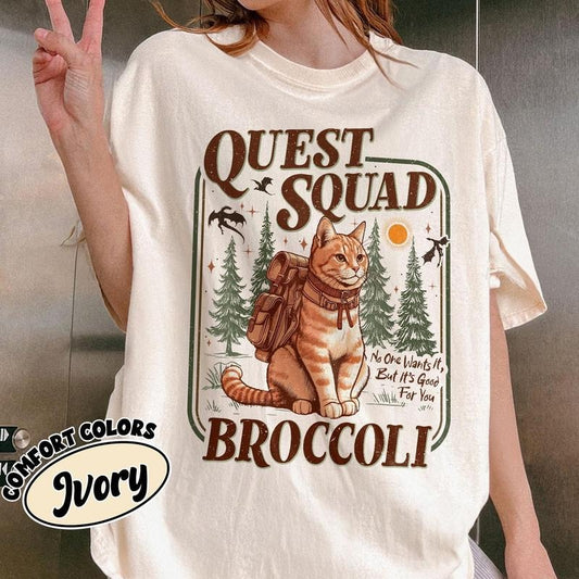 Onyx Storm Quest Squad Broccoli Shirt, Fourth Wing Shirt, Broccoli Cat TShirt, Ridoc Romantasy Fan Shirt, Dragon Rider...