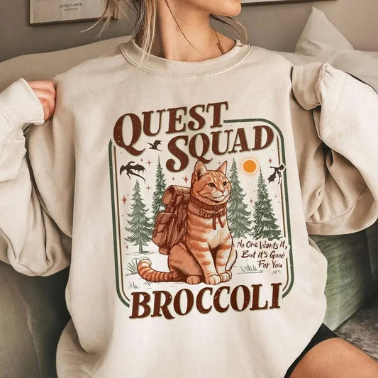 Onyx Storm Quest Squad Broccoli Sweatshirt, Broccoli Cat TShirt, Ridoc Romantasy Fan Shirt, Dragon Rider Tee, Bookworm...
