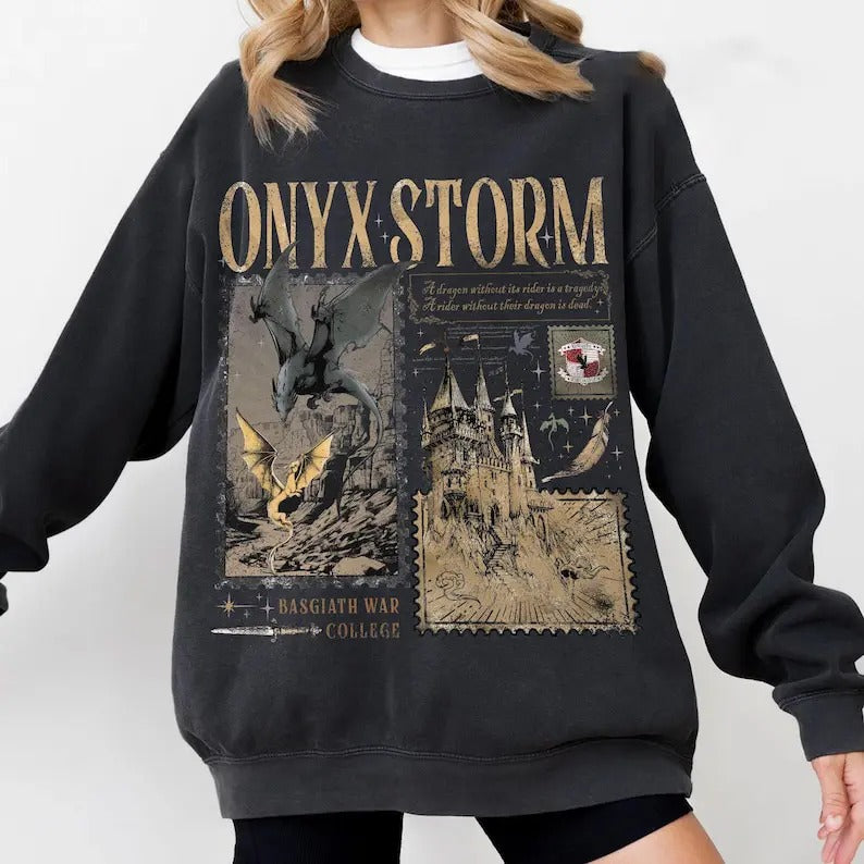 Onyx Storm Sweatshirt Fourth Wing Series Dragon Rider Bookish Sweat Gift For Book Lover Tairn&Andarna Fantasy book...