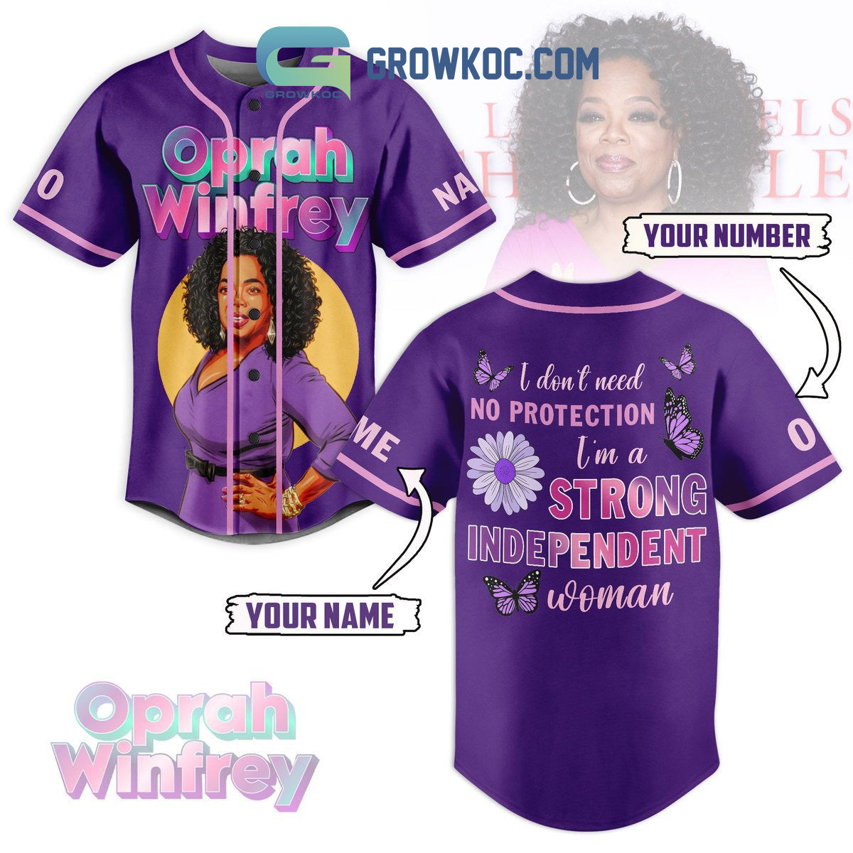 Oprah Winfrey Strong Independent Woman Personalized Baseball Jersey
