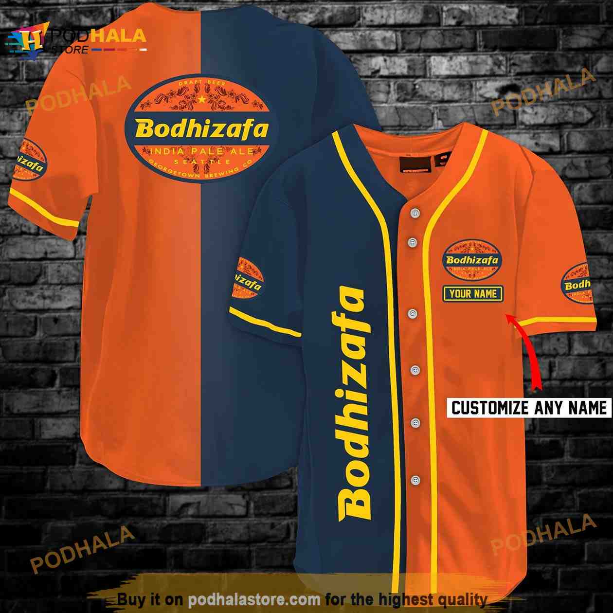 Orange And Navi Split Bodhizafa Beer 3D Baseball Jersey