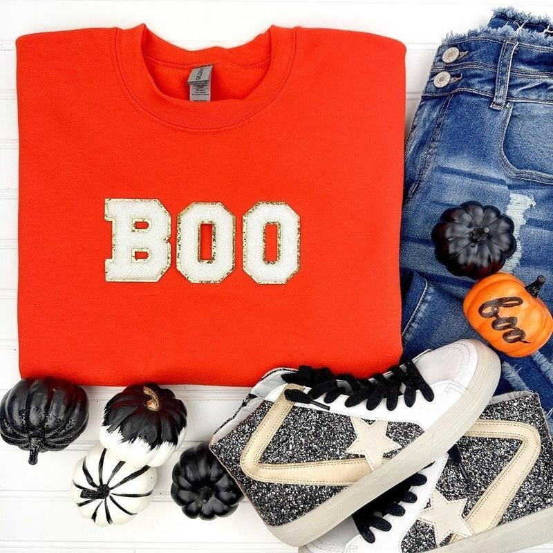 Orange BOO Patch Sweatshirt T-Shirts, Hoodie | WearSparks.com