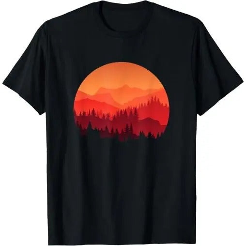 Orange Mountain and Forest Scene Silhouette Graphic T-Shirt Made in USA Hoodie, Sweatshirt | WearSparks.com