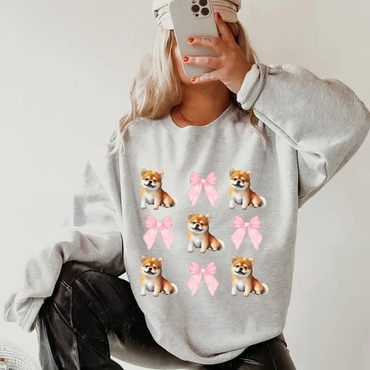 Orange Shiba Inu with bows Sweatshirt ~ Sweatshirt Unisex Apparel Relaxed Fit Printed in the USA Clothing Womenswear...