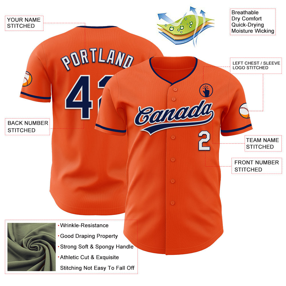 Custom Orange Navy-White Authentic Baseball Jersey