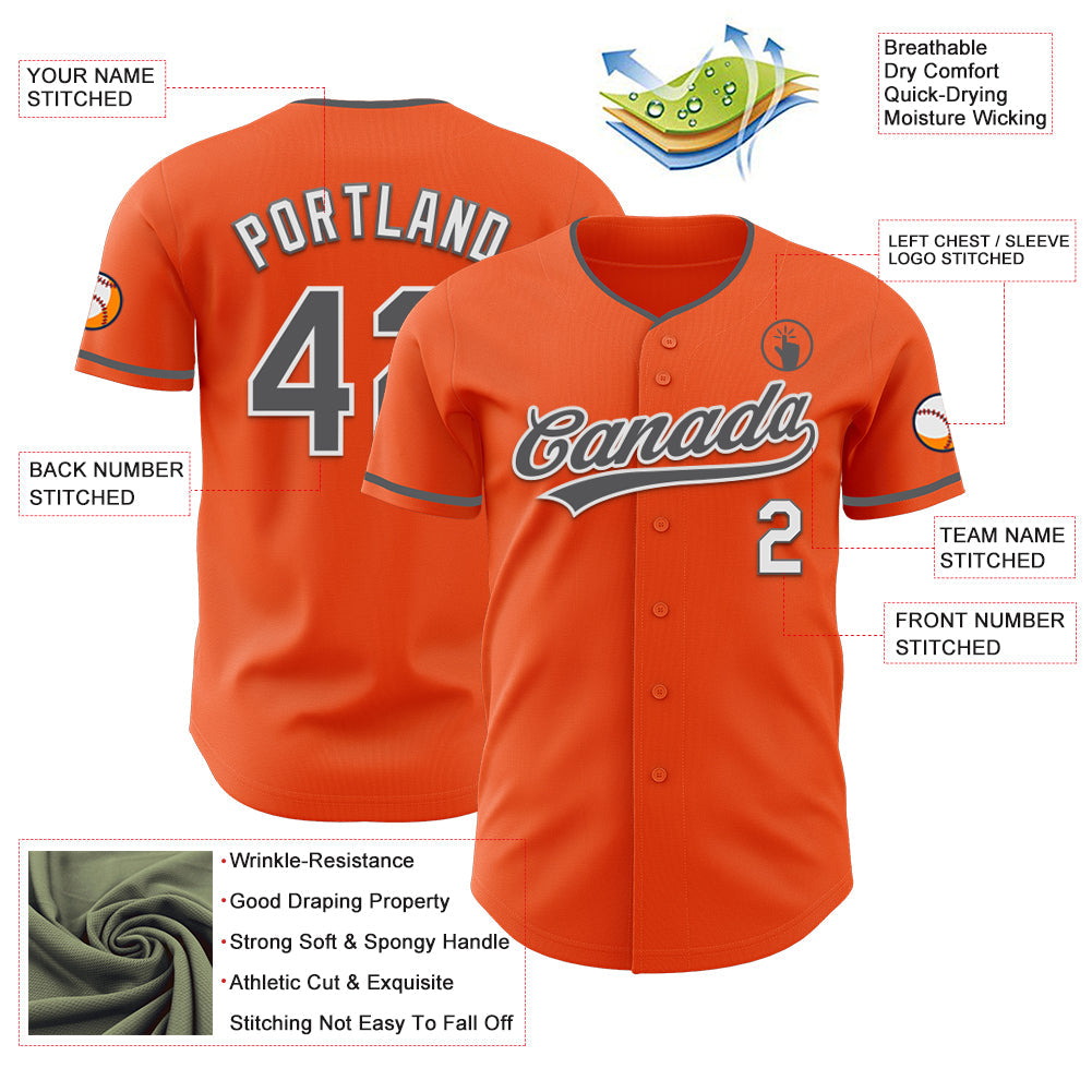 Custom Orange Steel Gray-White Authentic Baseball Jersey