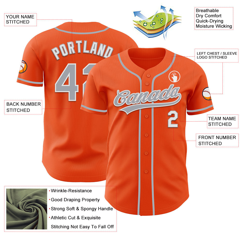 Custom Orange Gray-White Authentic Baseball Jersey