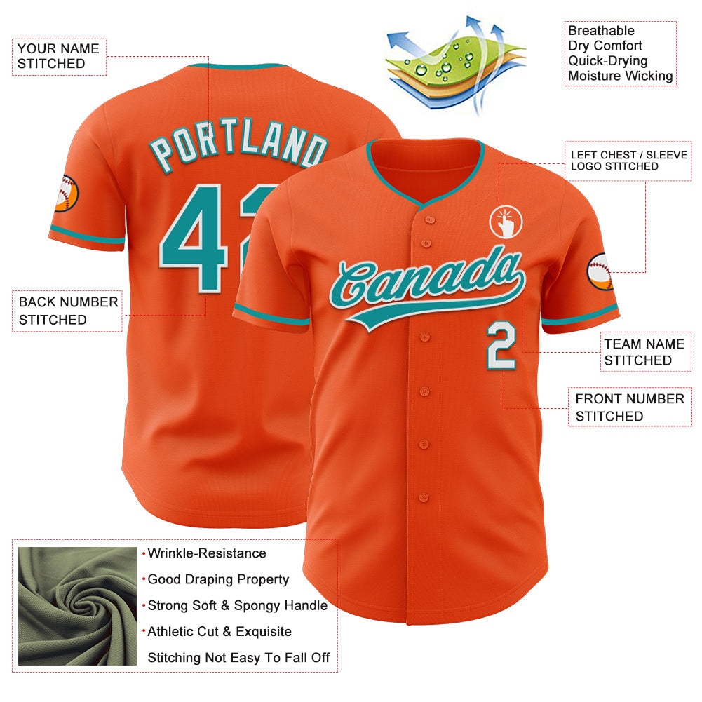 Custom Orange Teal-White Authentic Baseball Jersey
