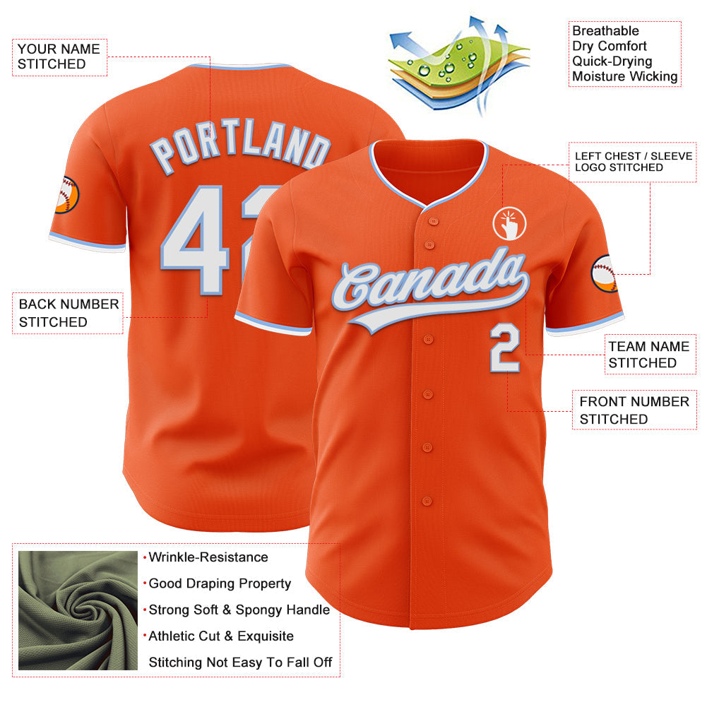 Custom Orange White-Light Blue Authentic Baseball Jersey