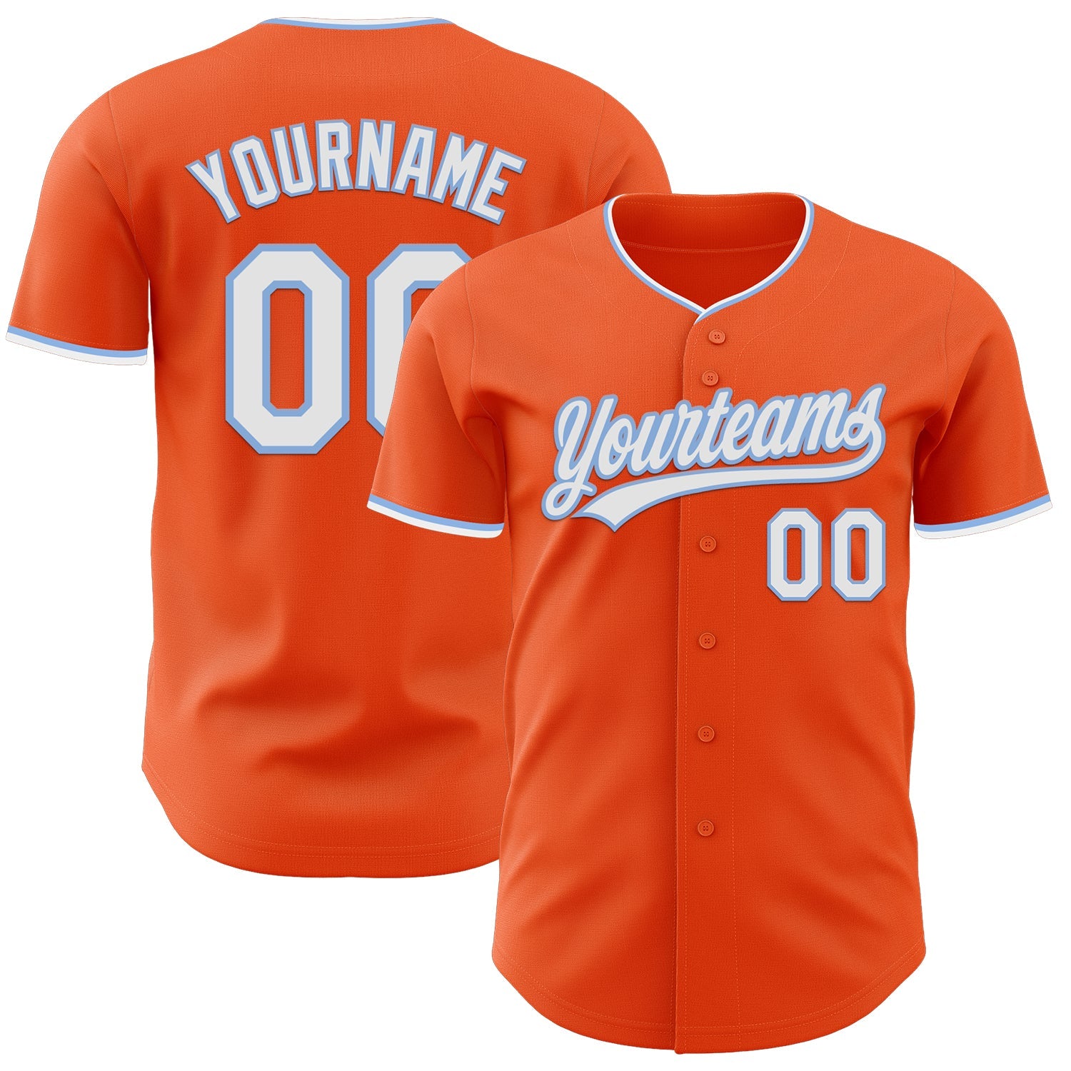 Custom Orange White-Light Blue Authentic Baseball Jersey