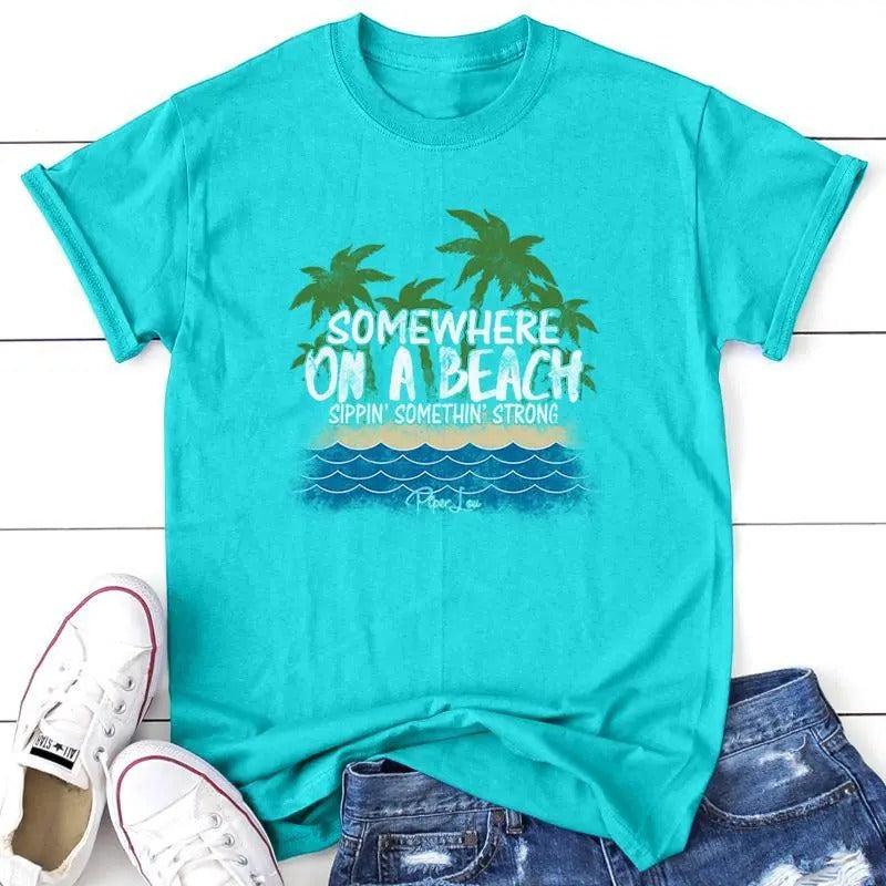 Somewhere On A Beach Apparel, Printed In The USA, Tee / Tank / V Neck Gray / White / Blue / Hot Pink / Orange, #sassy...