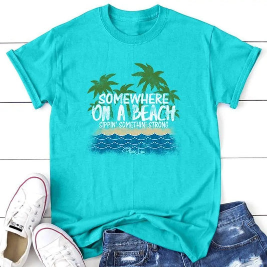 Somewhere On A Beach Apparel, Printed In The USA, Tee / Tank / V Neck Gray / White / Blue / Hot Pink / Orange, #sassy...