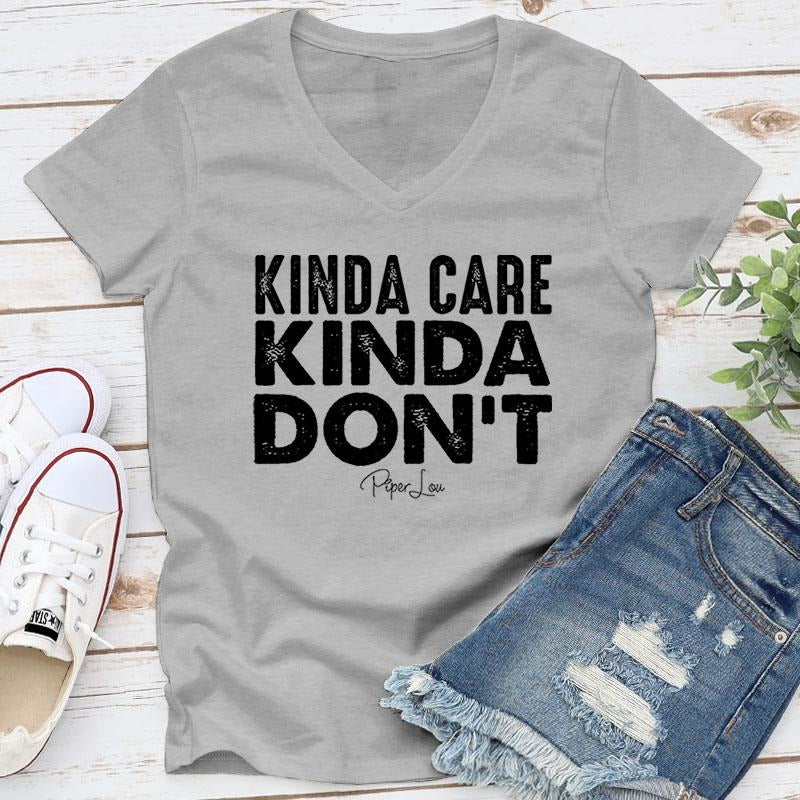 Kinda Care Kinda Don't Apparel, Proudly Printed In The USA, Tee / Tank / V Neck Gray / White / Blue / Hot Pink / Orange,...