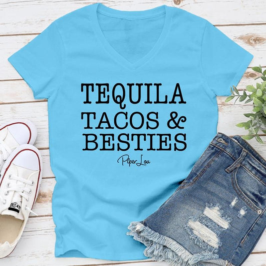 Tequila Tacos Besties Apparel, Proudly Printed In The USA, Tee / Tank / V Neck Gray / White / Blue / Hot Pink / Orange,...