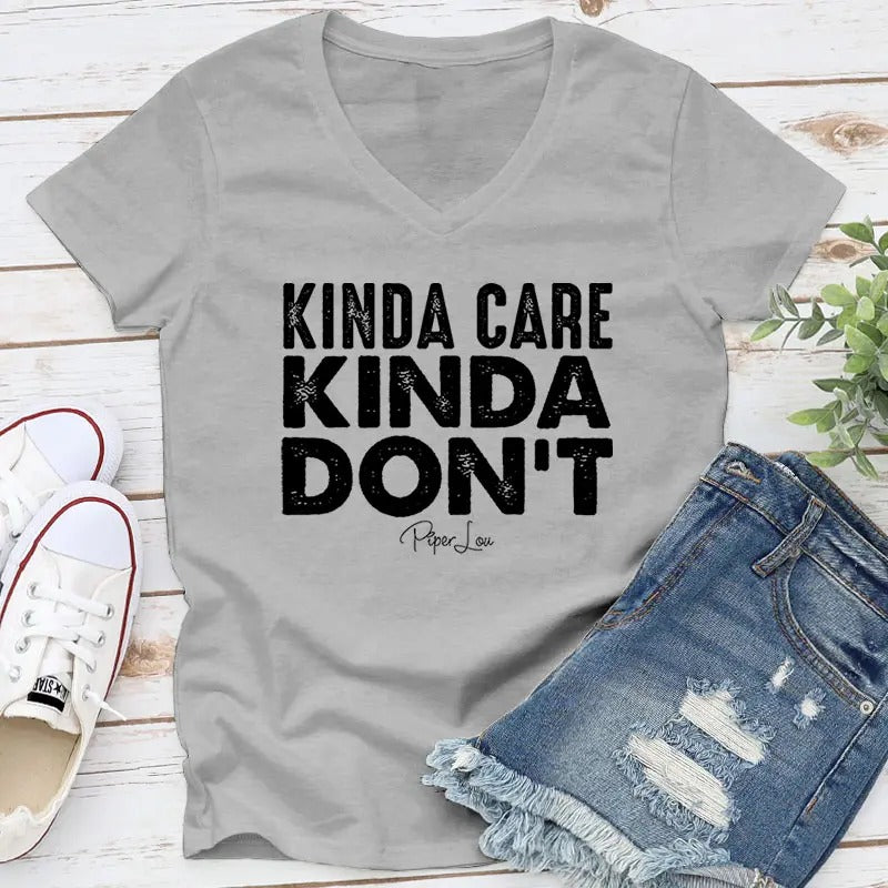 Kinda Care Kinda Don't Apparel, Proudly Printed In The USA, Tee / Tank / V Neck Gray / White / Blue / Hot Pink / Orange,...
