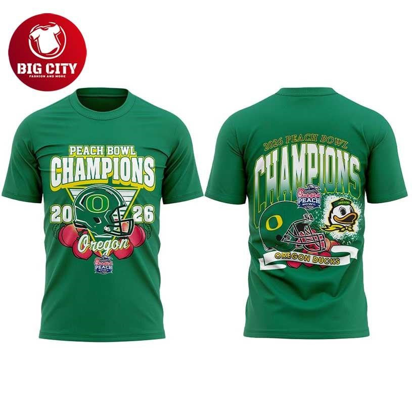 Oregon Peach Bowl Champion 2026 Green Two Sided Shirt