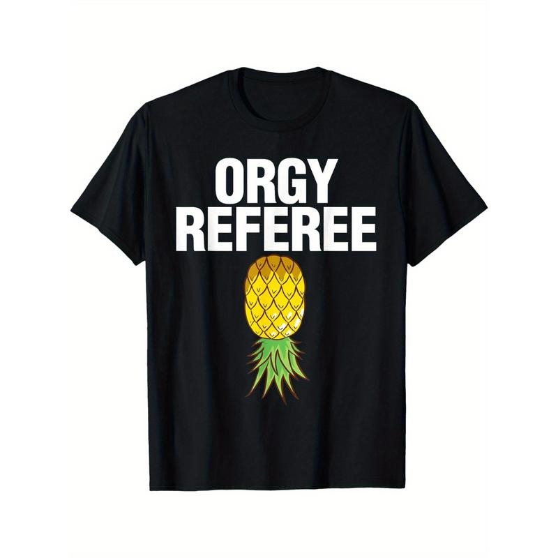 Orgy Referee Swinger Swingers Pineapple Group Sex Gift Pure Comfort in Style Men's Classic Print Short Sleeve Round Neck...
