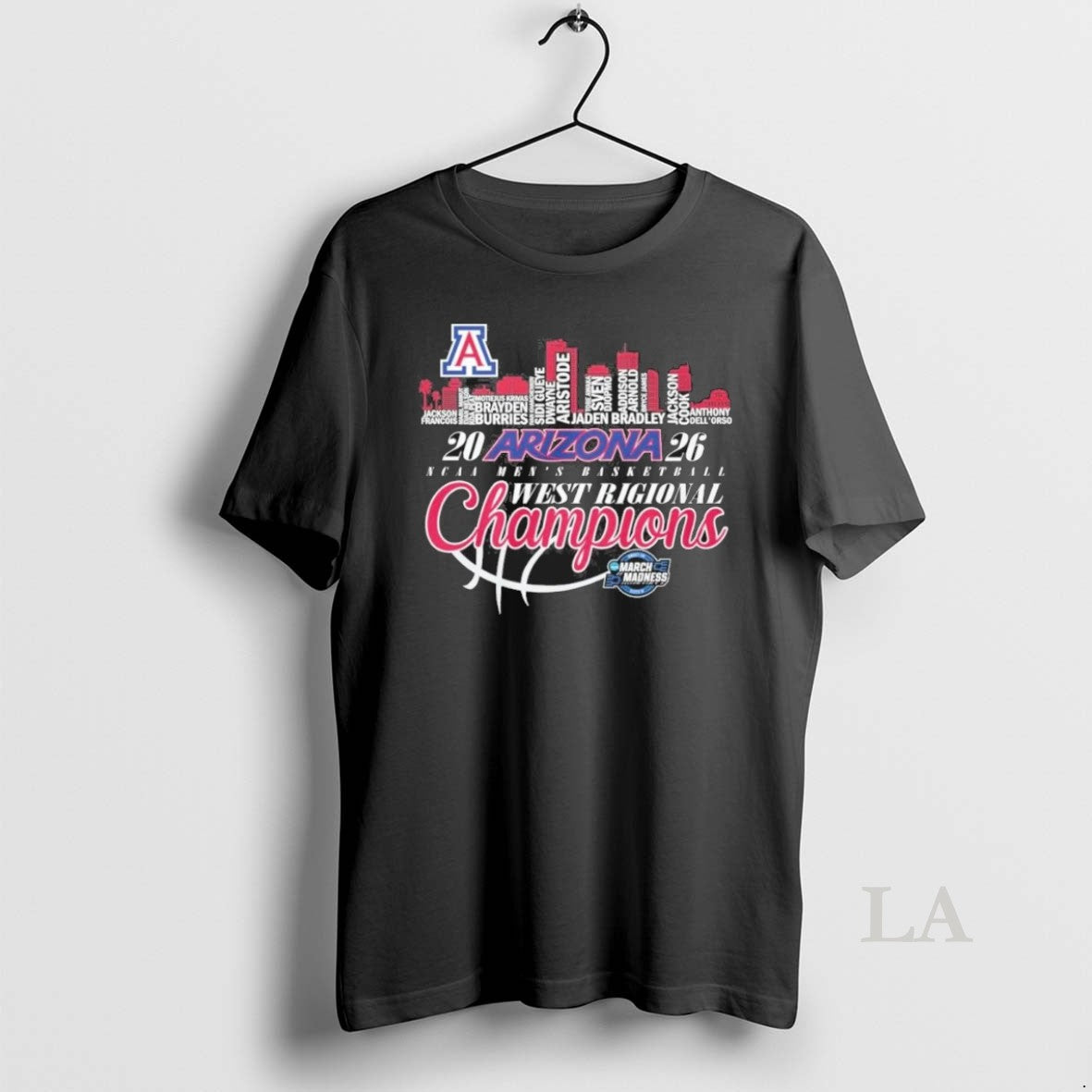 Original Arizona Wildcats 2026 Mens Basketball Midwest Regional Champions Skyline Player Name