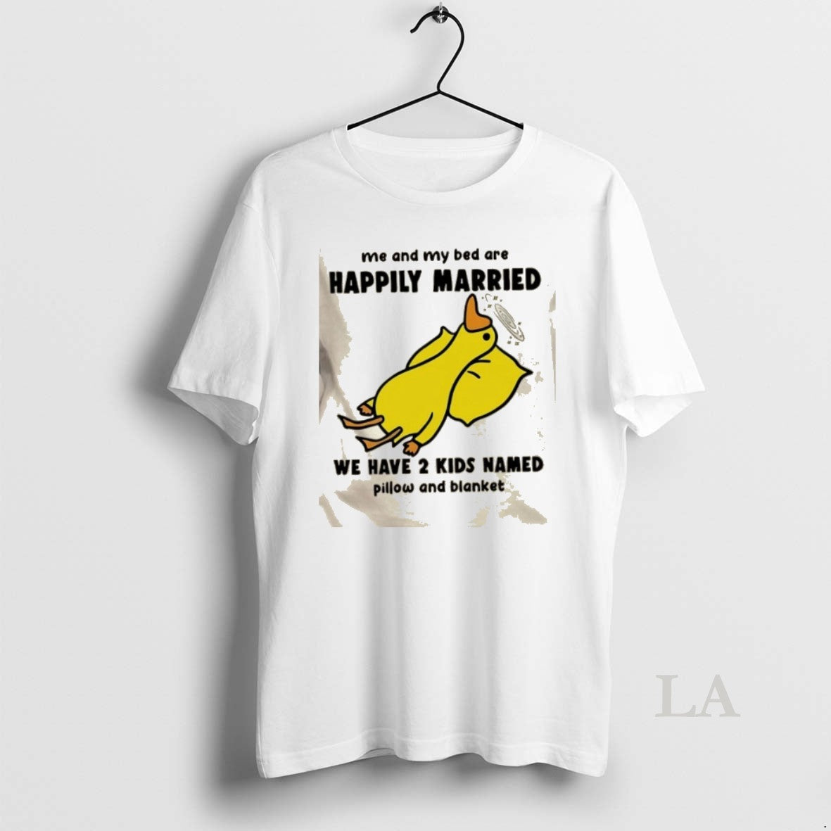Original Duck Me And My Bed Are Happily Married We Have 2 Kids Named Pillow T-Shirts, Hoodie, Sweatshirt | WearSparks.com
