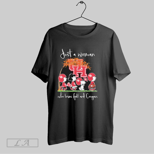 Original Just A Woman Who Loves Fall And Houston Cougars X The Peanuts Walking